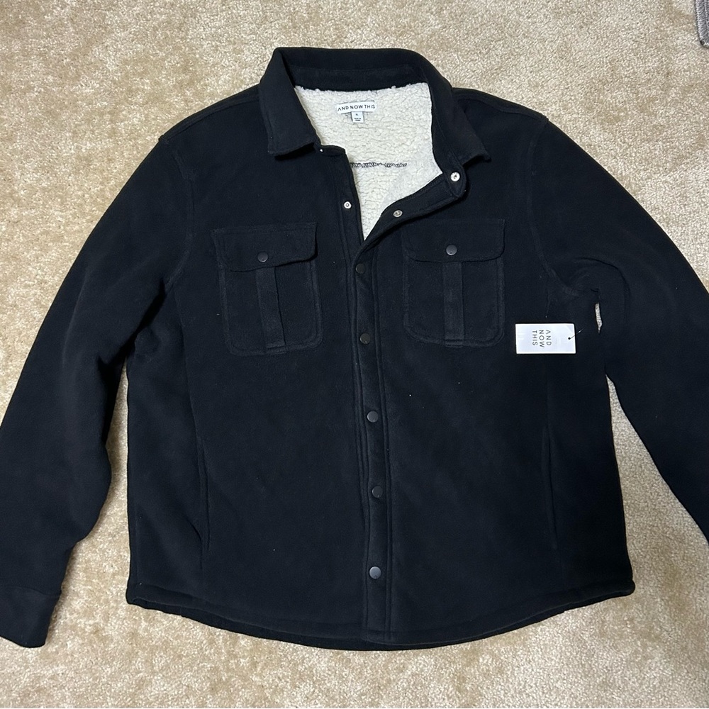 Men's Black Fleece-Lined Shirt Jacket